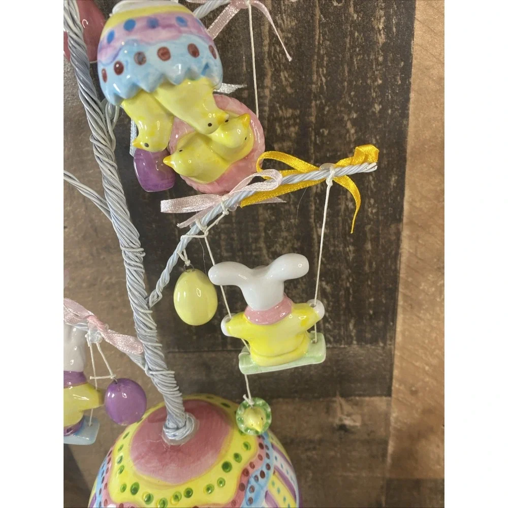 Vintage 90s Porcelain Easter Ornament Tree Whimsical Bunny Chick ~ REPAIR Needed